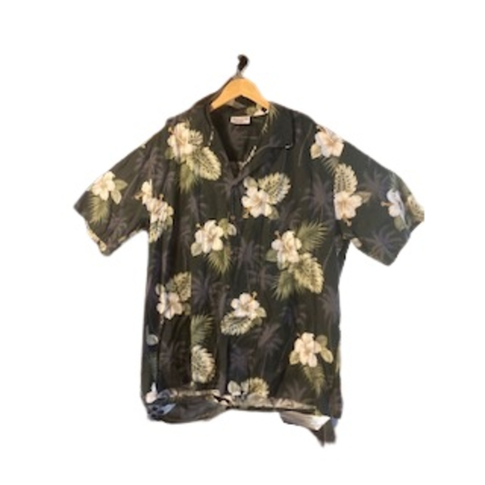 VINTAGE Pacific Legend Hawaiian Button Shirt Men's 2XL Short Sleeve Floral Black